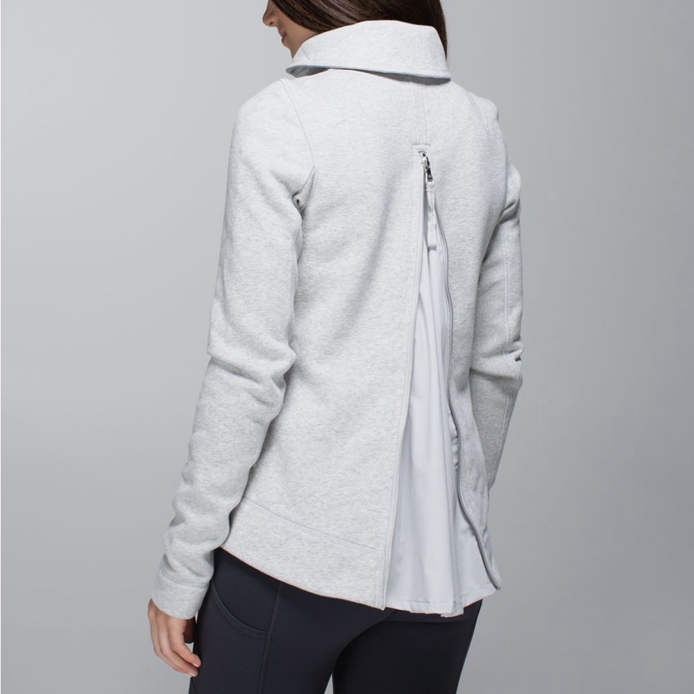 LULULEMON En Route Jacket Full Zip Cardigan Sweater Back Detail Funnel Collar